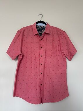 Rue Saint Patrick Button Down Shirt Short Sleeve Size XL Pink Glasses Print